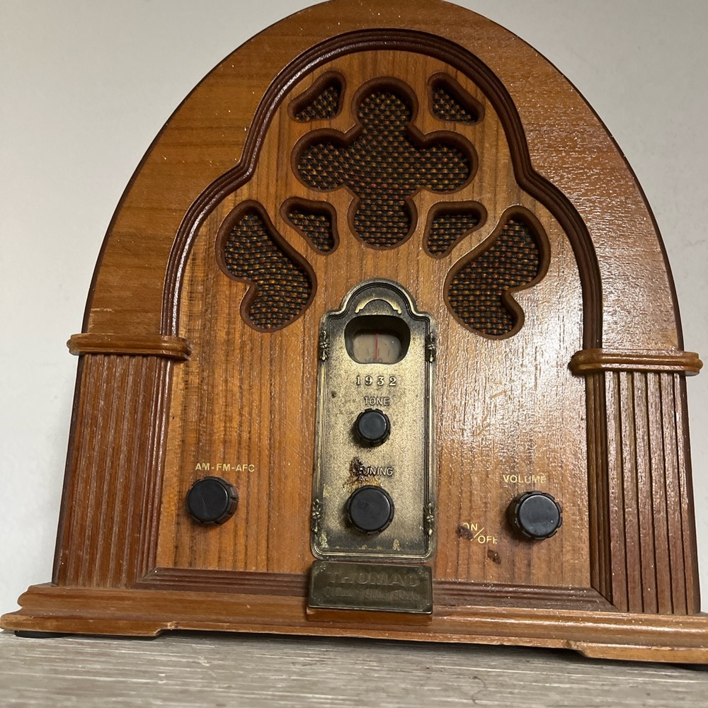 Vintage Wooden Radio with Brass Accents